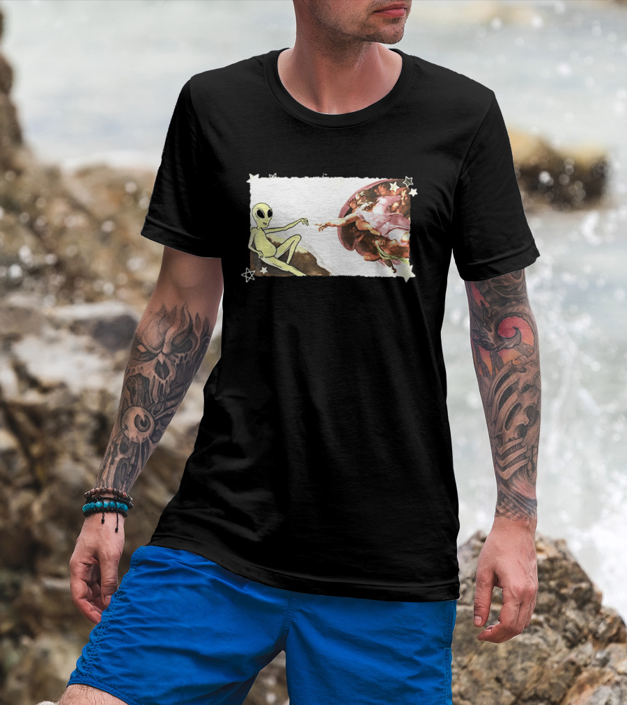 Big And Tall The Creation Of Aliens Extraterrestrial Renaissance Humor T-Shirt