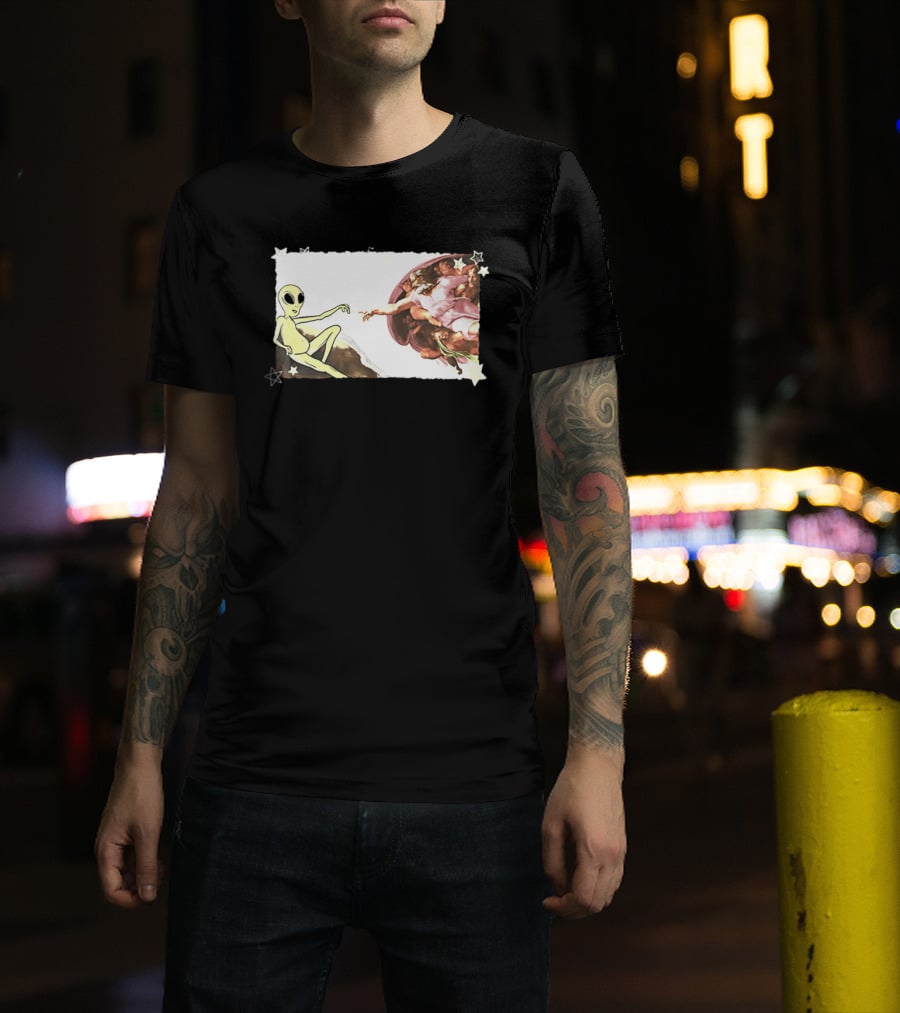 Big And Tall The Creation Of Aliens Extraterrestrial Renaissance Humor T-Shirt