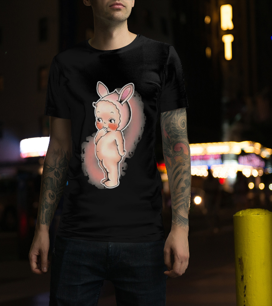 Kewpie Baby Bunny Rabbit Vintage Illustration Cute Pastel Pink Ears T-Shirt