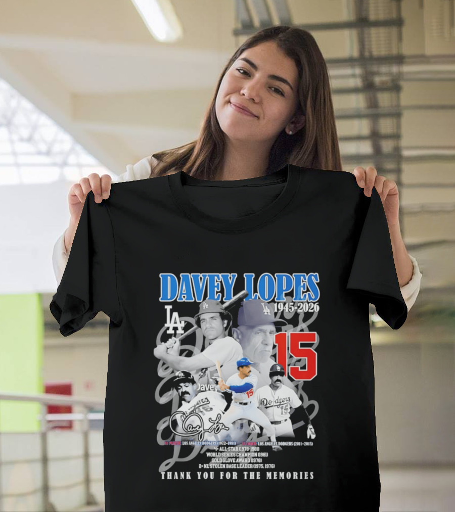 Davey Lopes Los Angeles Dodgers 1972 1981 Number 15 Thank You for the Memories T-Shirt