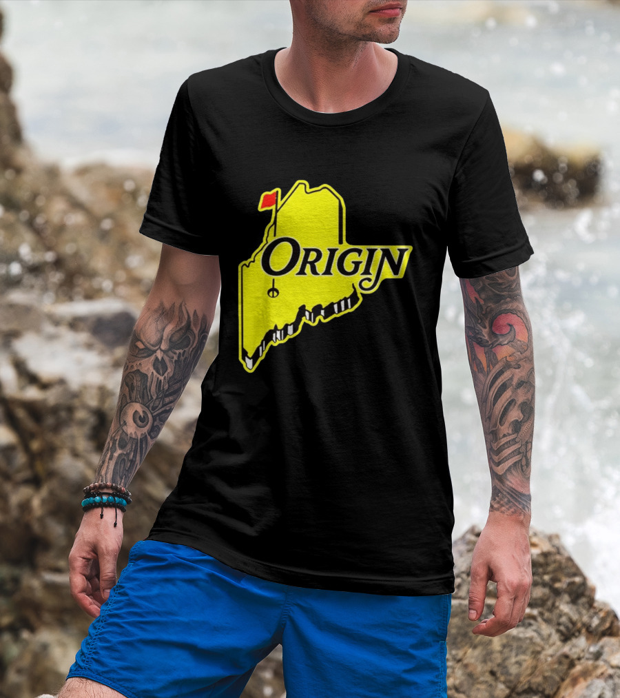Origin USA Masters Golf Yellow Maine Flag Map T-Shirt