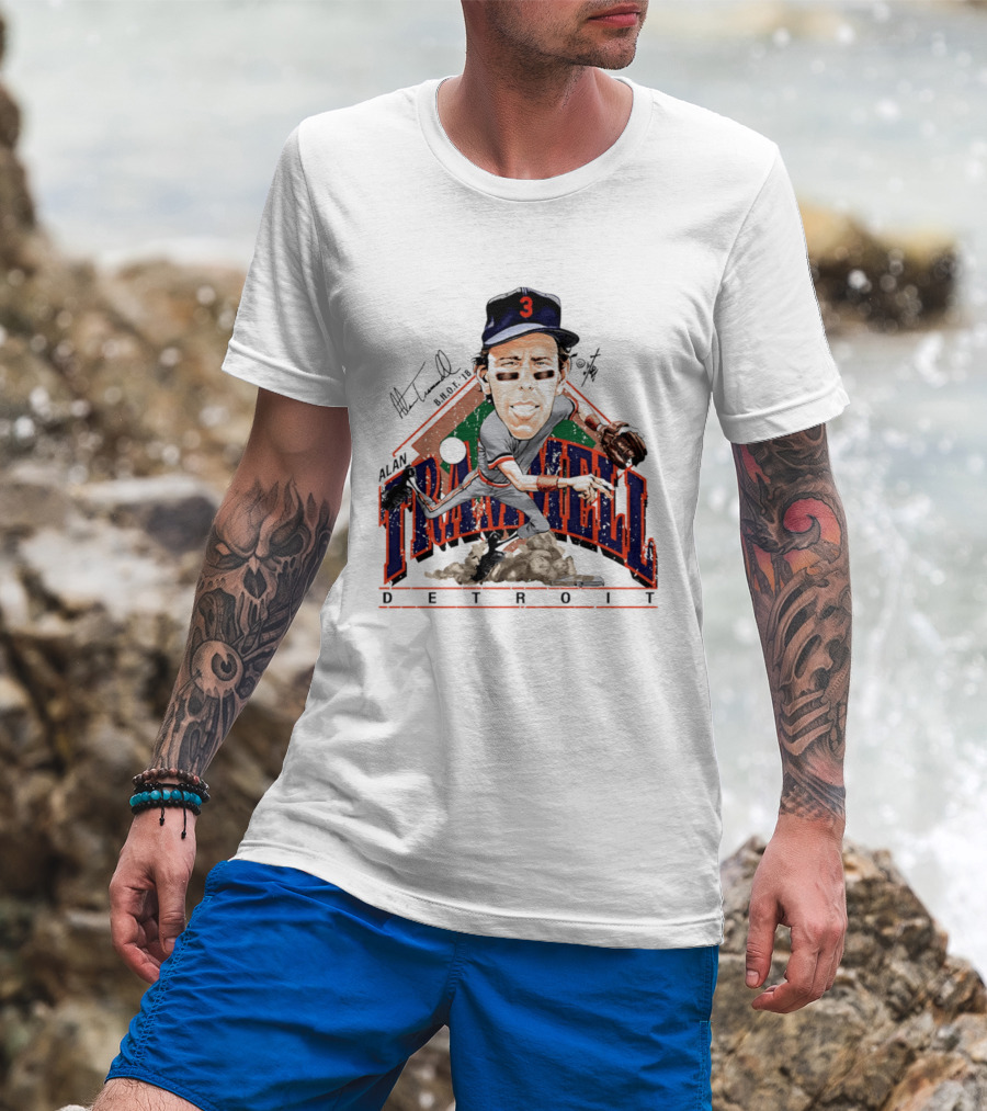 Alan Trammell Detroit Tigers Bruce Stark Collection Signed Caricature T-Shirt