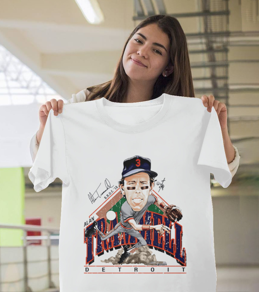 Alan Trammell Detroit Tigers Bruce Stark Collection Signed Caricature T-Shirt