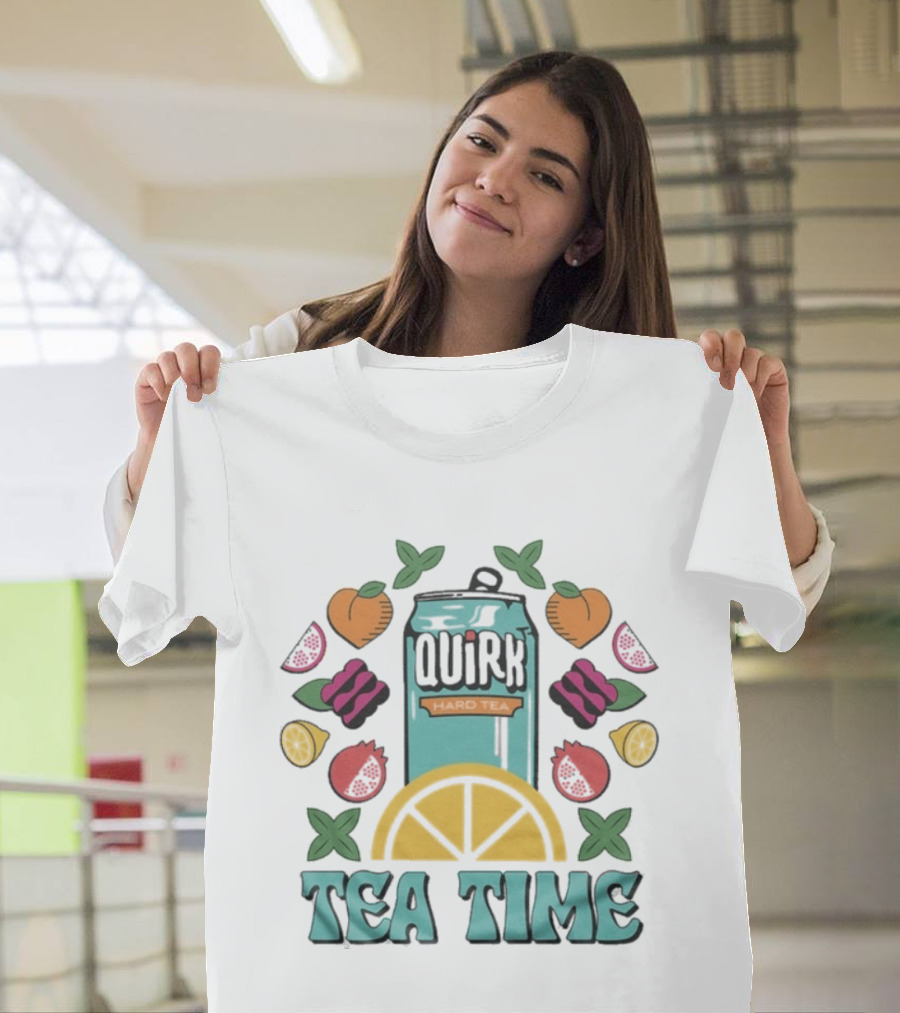 Quirk Tea Time White Teal Ringer Citrus Fruits Can T-Shirt