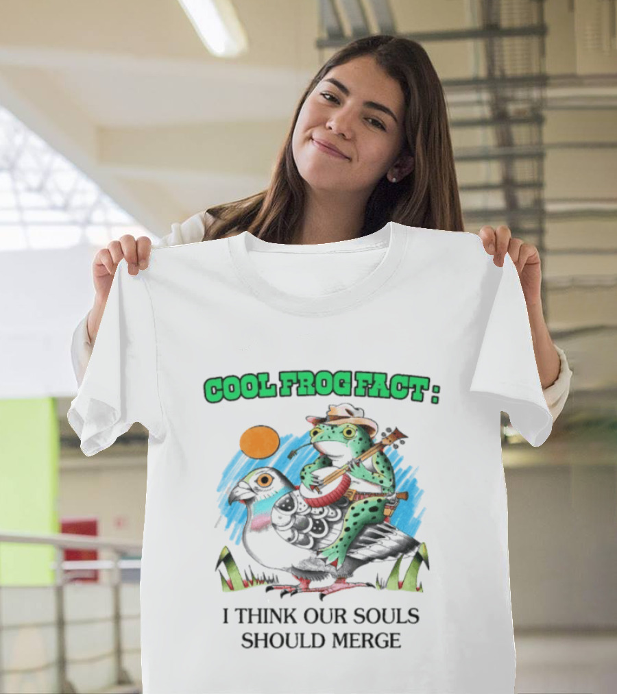 Cool Frog Fact I Think Our Souls Should Merge Frog Playing Banjo On Bird T-Shirt