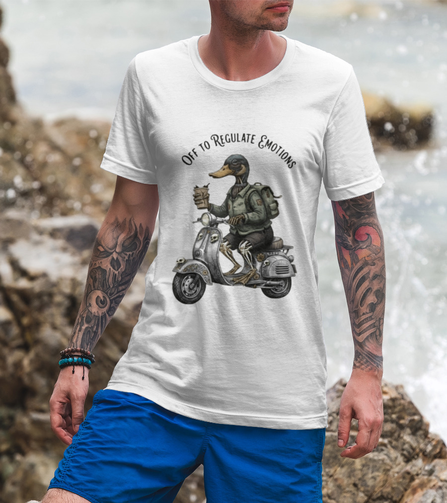 Zombie Duck Riding Scooter Off To Regulate Emotions T-Shirt