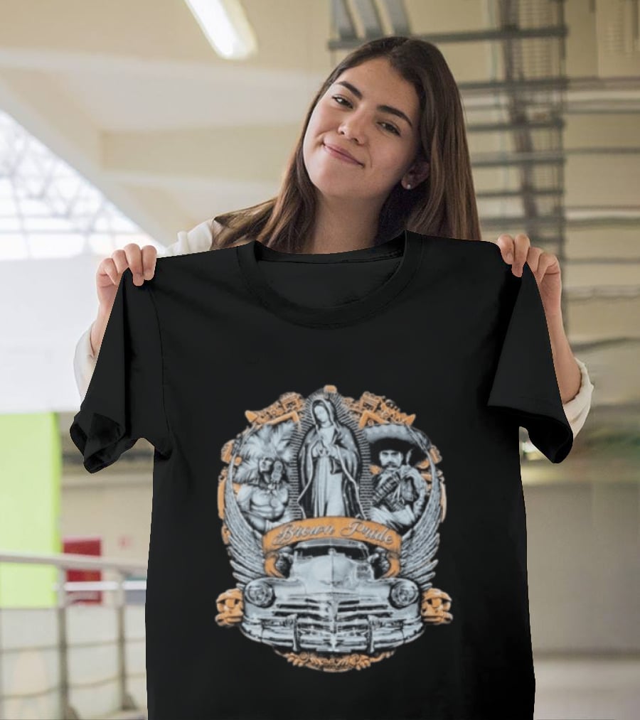 Brown Pride Classic Car La Virgen Iconography T-Shirt