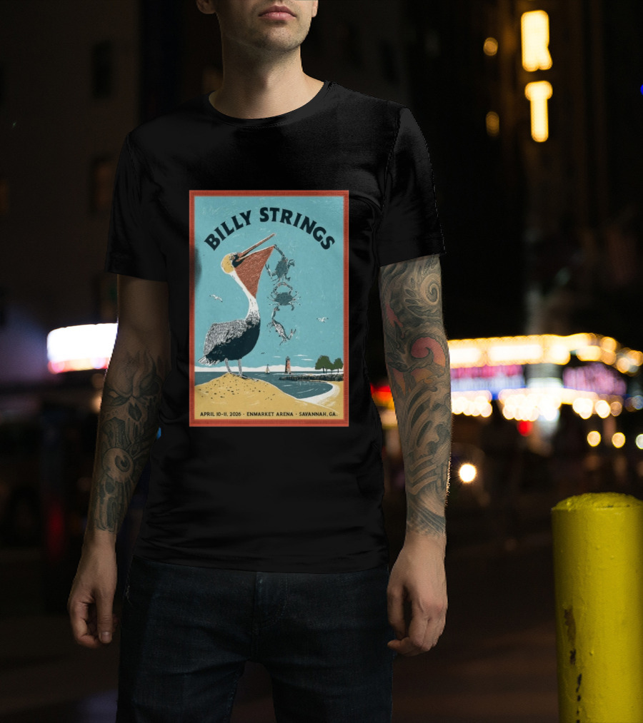 Billy Strings Enmarket Arena Savannah GA April 10 11 2026 Pelican With Lighthouse Ocean Scene T-Shirt