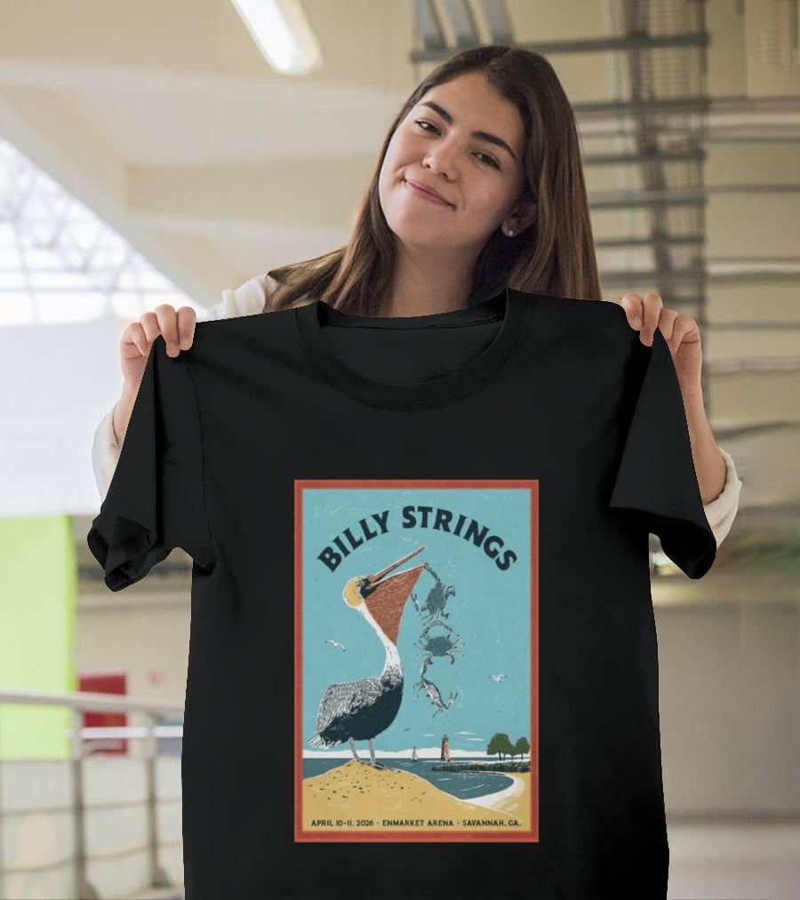 Billy Strings Enmarket Arena Savannah GA April 10 11 2026 Pelican with Lighthouse Ocean Scene T-Shirt
