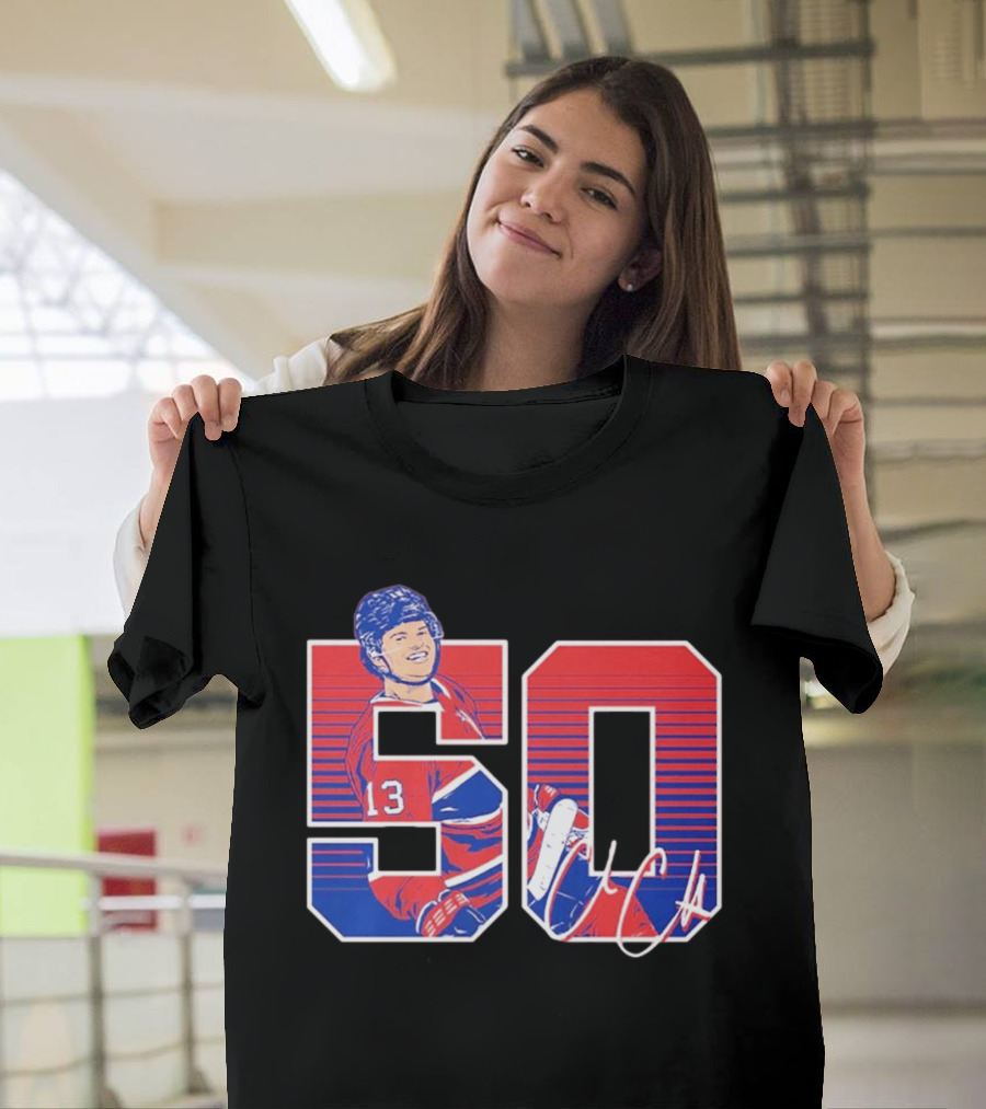 Cole Caufield 50 Goal Montreal Number 13 Hockey Player Signature T-Shirt