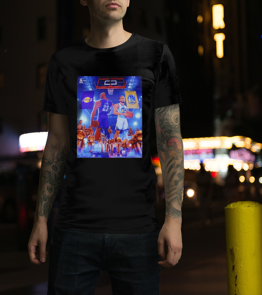 LeBron James Lakers Stephen Curry Warriors NBA Players With Championship Trophies T-Shirt