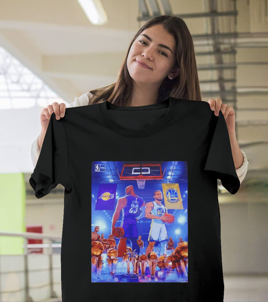 LeBron James Lakers Stephen Curry Warriors NBA Players With Championship Trophies T-Shirt