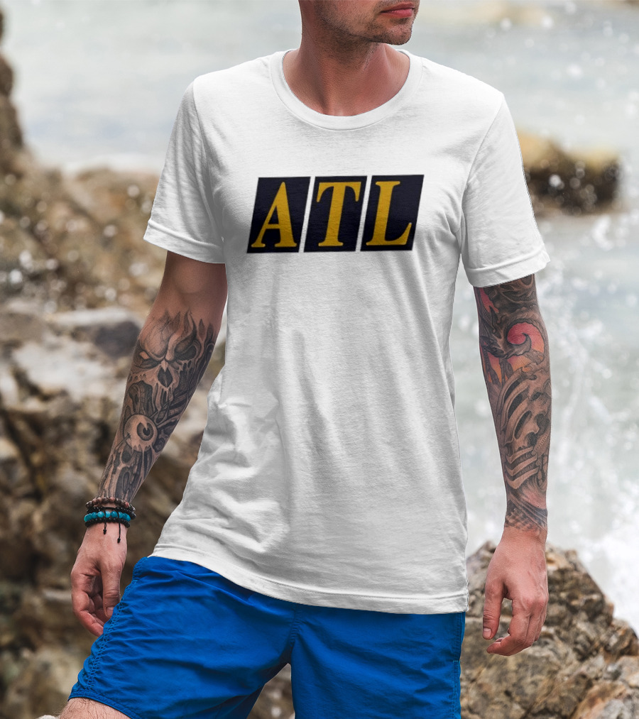 ATL Bold Minimalist Style Gold Text On Black T-Shirt