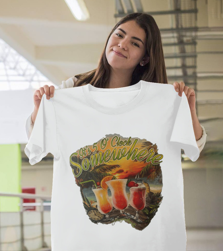It's 5 O' Somewhere Tropical Sunset Cocktails And Palm Trees T-Shirt