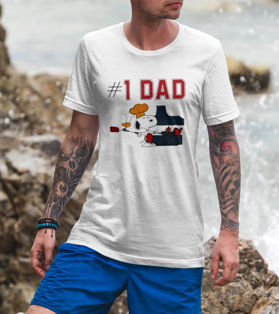 Snoopy #1 Dad BBQ Chef Cooking Grilling Peanuts Comic Strip T-Shirt