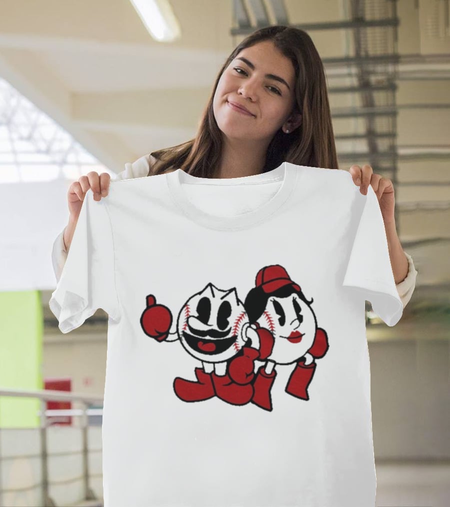 Cincy Mr. And Ms. Baseball Characters With Red Gloves And Boots T-Shirt