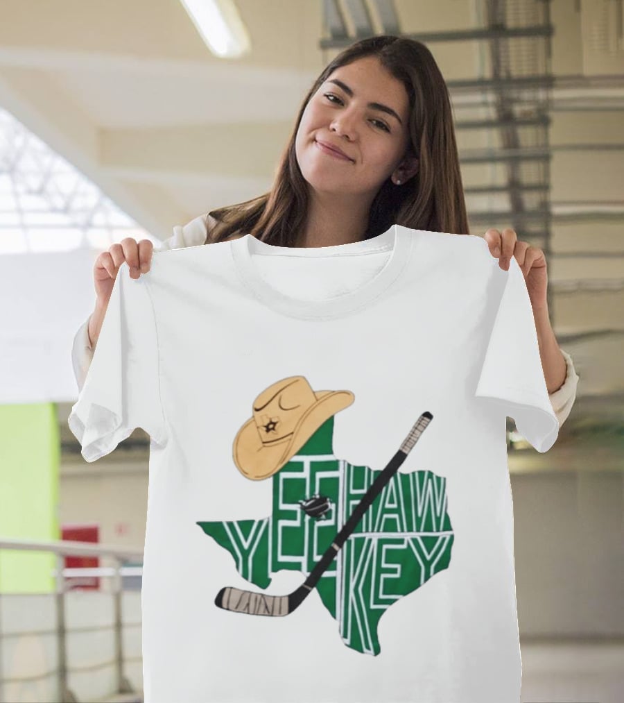 Texas Hockey Yeehaw Stars Cowboy Hat Hockey Stick 2026 Casey DeSmith Jake Oettinger Appreciation Night T-Shirt