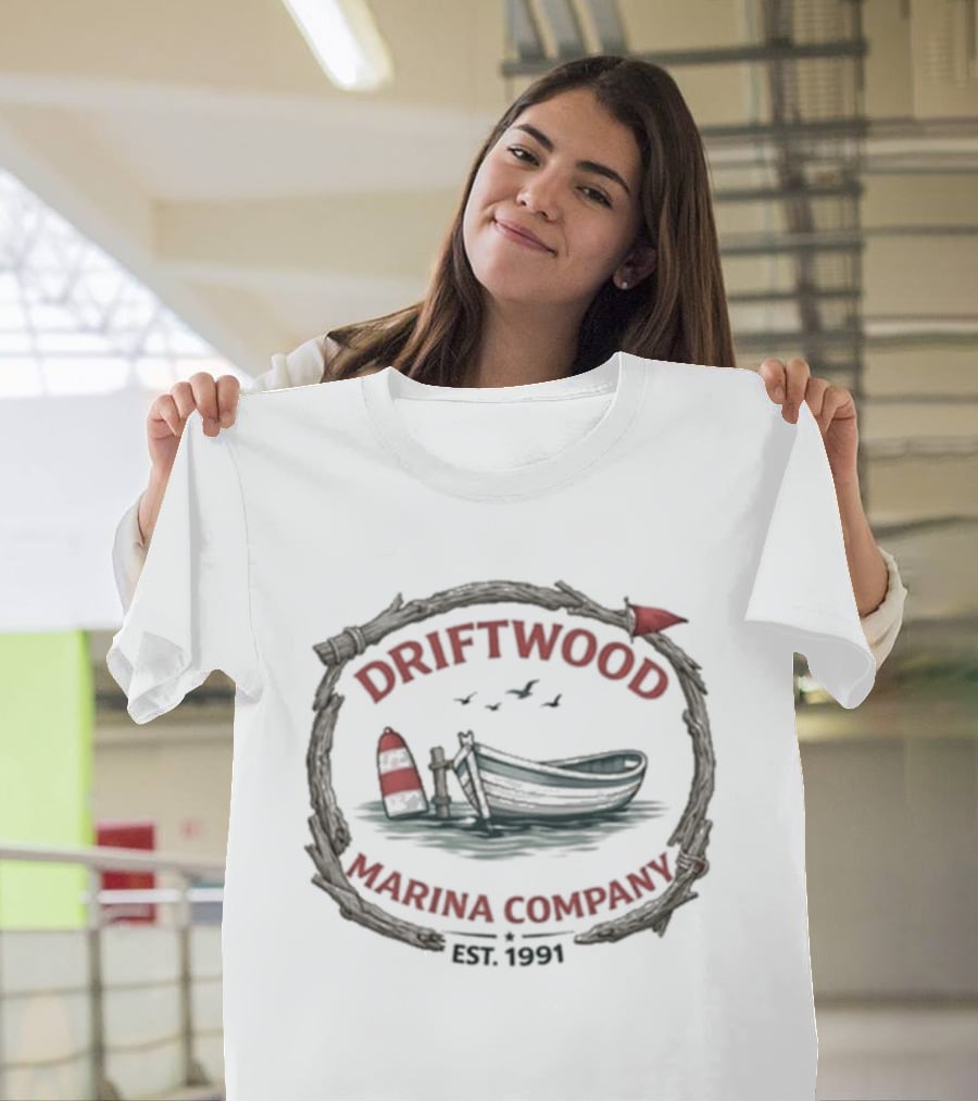 Driftwood Marina Company Est 1991 Nautical Boat Seaside Scene T-Shirt