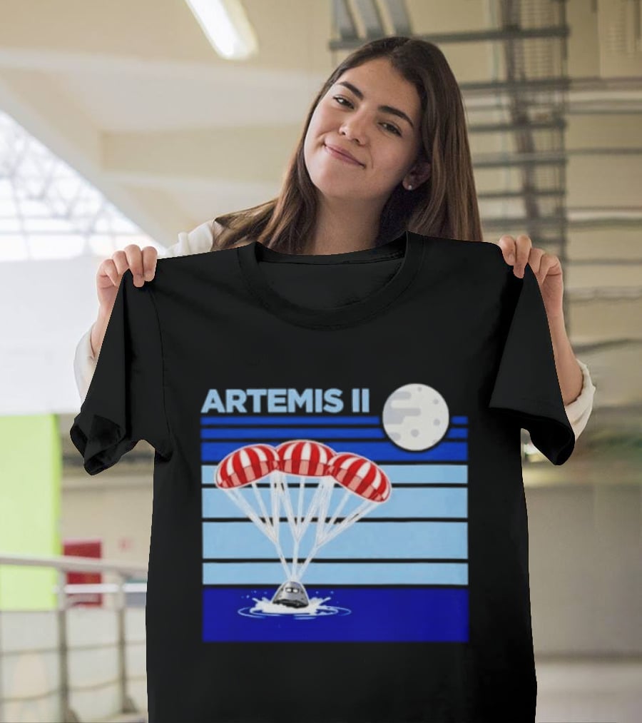 Artemis II Splashdown Red Parachutes Lunar Moon Landing T-Shirt