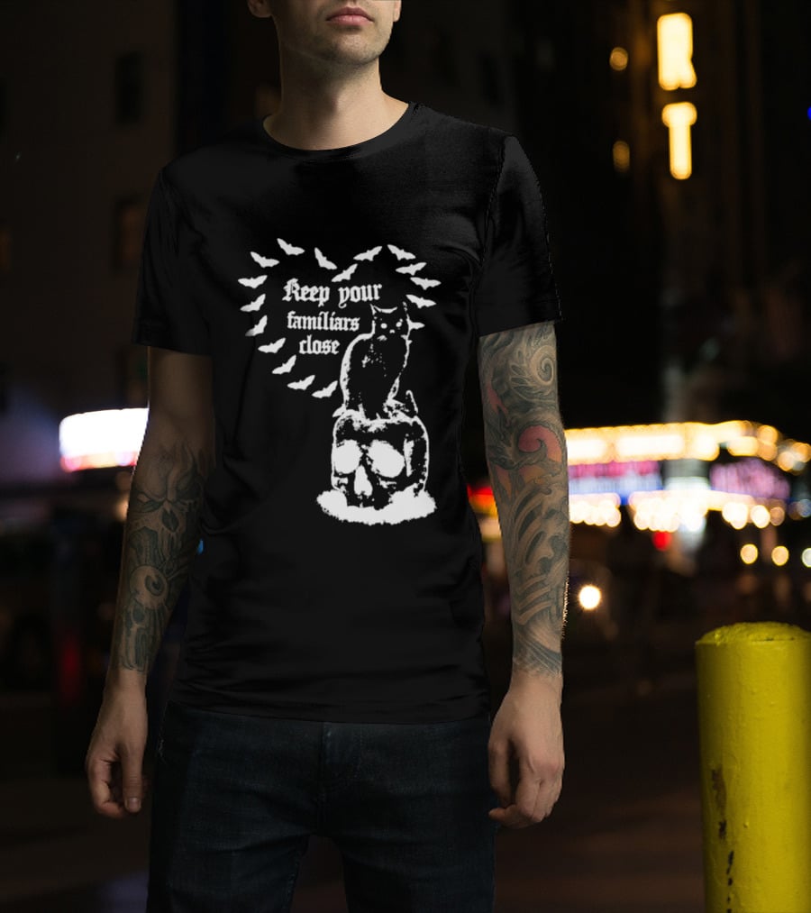 Keep Your Familiars Close Owl Skull And Bats T-Shirt