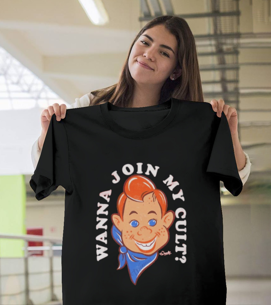 Woody Wanna Join My Cult Retro Style Cartoon Face And Blue Bandana T-Shirt