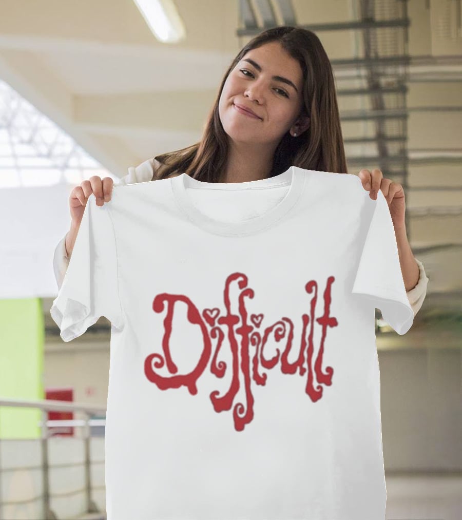 Lonely Club Difficult Red Heart Lettering T-Shirt