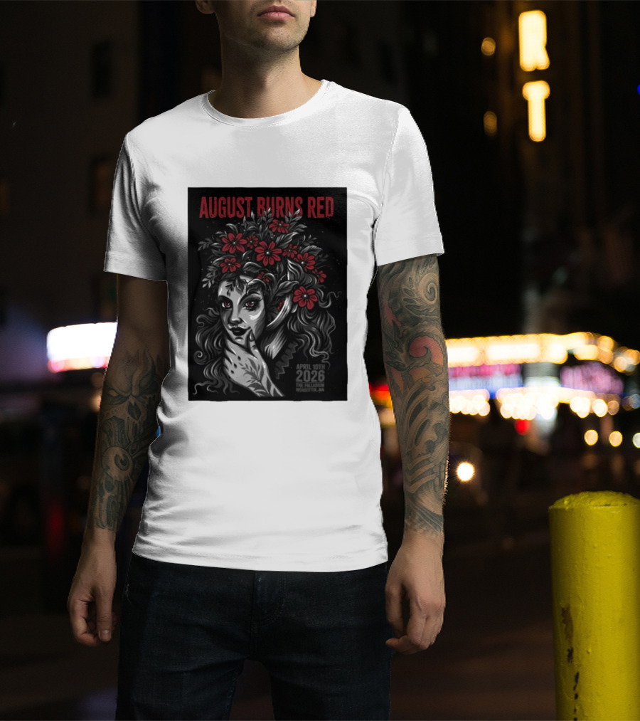 August Burns Red Concert April 10 2026 The Palladium Worcester MA Floral Headpiece T-Shirt