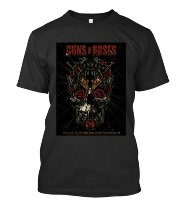 Guns N Roses Cariacica Brazil 2026 Estadio Estadual Kleber Jose De Andrade April 12 Spider Web Skull Roses Pistols T-Shirt