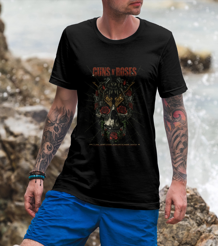 Guns N Roses Cariacica Brazil 2026 Estadio Estadual Kleber Jose De Andrade April 12 Spider Web Skull Roses Pistols T-Shirt