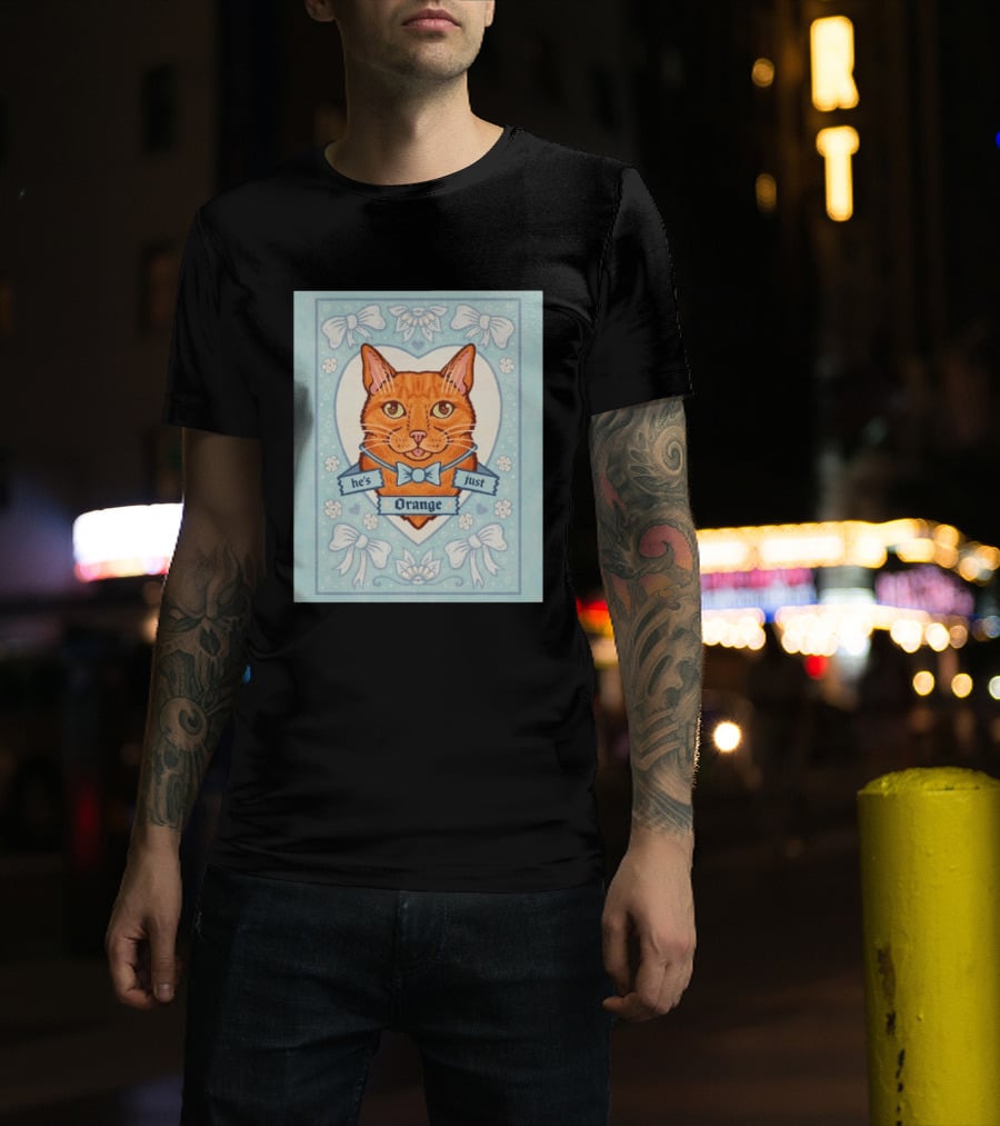 He's Just Orange Cat Floral Bow Blue T-Shirt