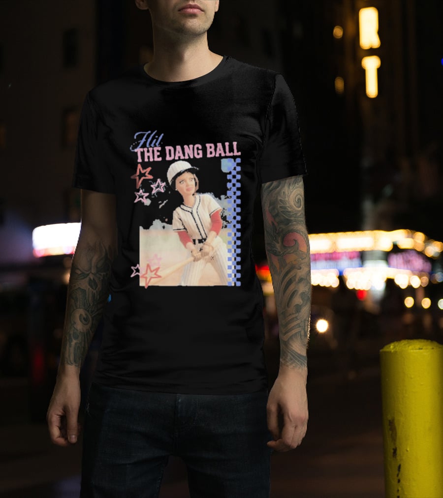 Hit The Dang Ball Vintage Baseball Player With Stars And Blue Checkerboard T-Shirt