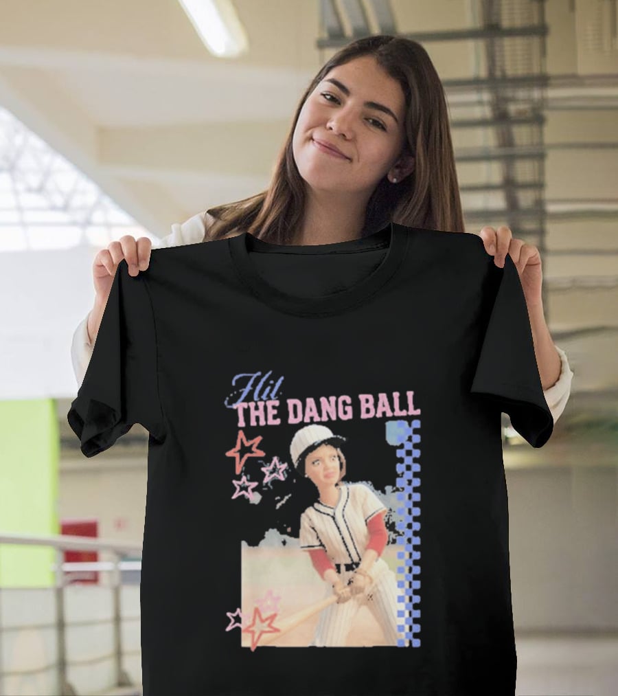 Hit The Dang Ball Vintage Baseball Player With Stars And Blue Checkerboard T-Shirt