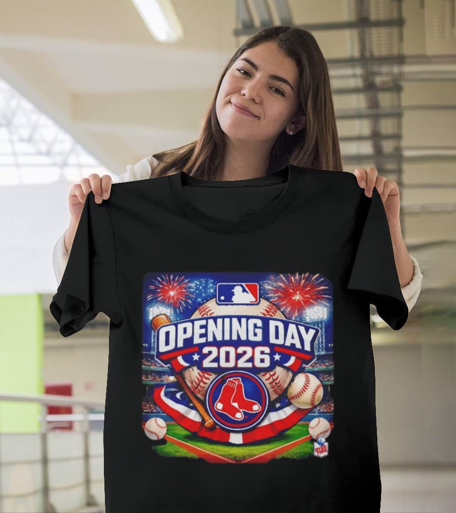 Boston Red Sox MLB Opening Day 2026 Baseball Season Fireworks Stadium T-Shirt