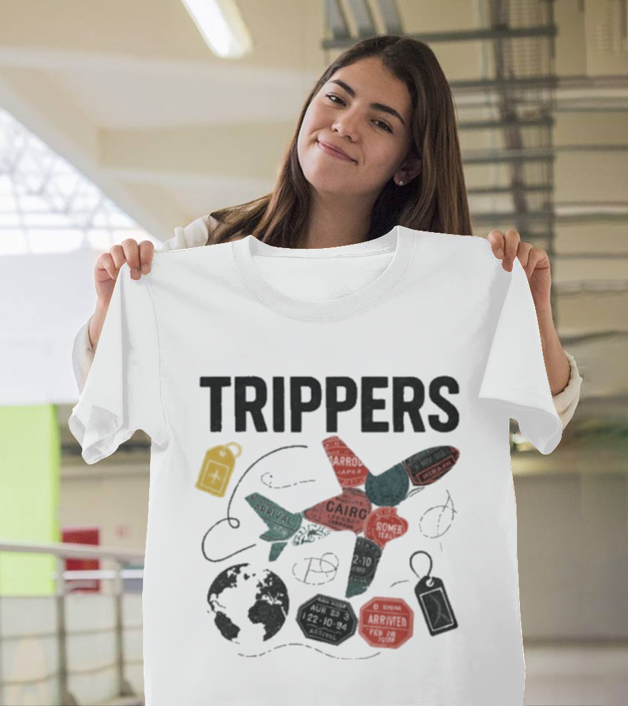 Trippers Travel Adventure World Map Airplane Arrivals Cairo Luggage Tags T-Shirt