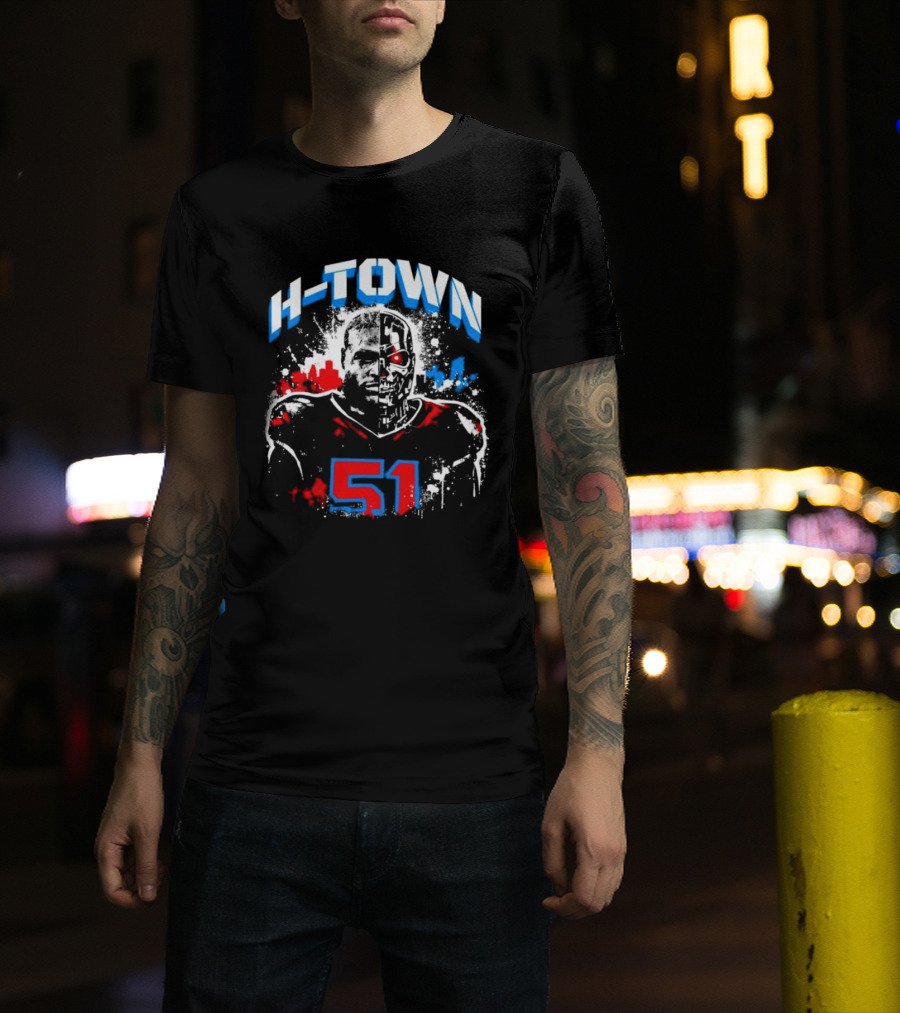 Will Anderson Jr. Number 51 Houston Texans H Town Skyline T-Shirt
