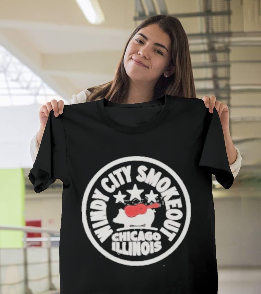 Windy City Smokeout Chicago Illinois Pig Guitar Stars T-Shirt