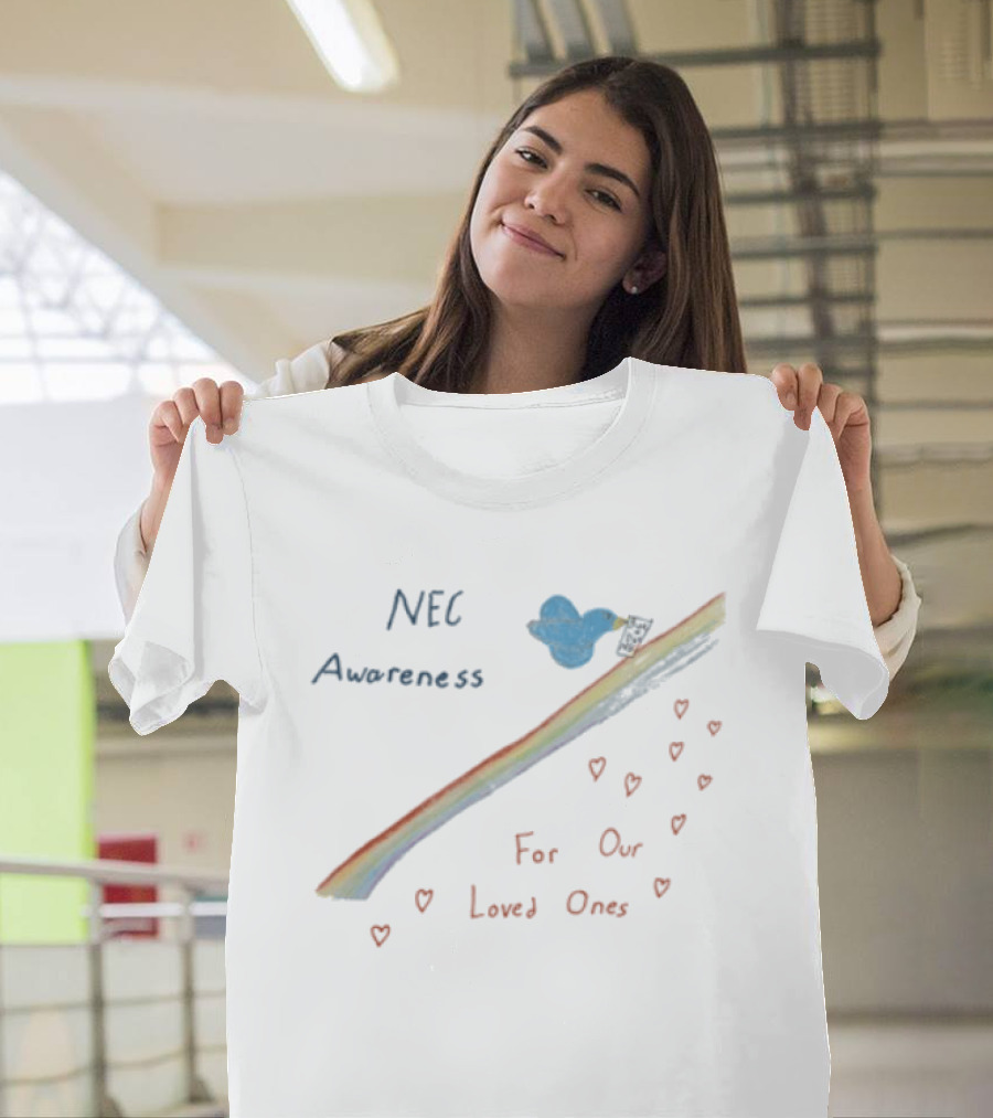 NEC Awareness Rainbow For Our Loved Ones With Clouds And Hearts T-Shirt