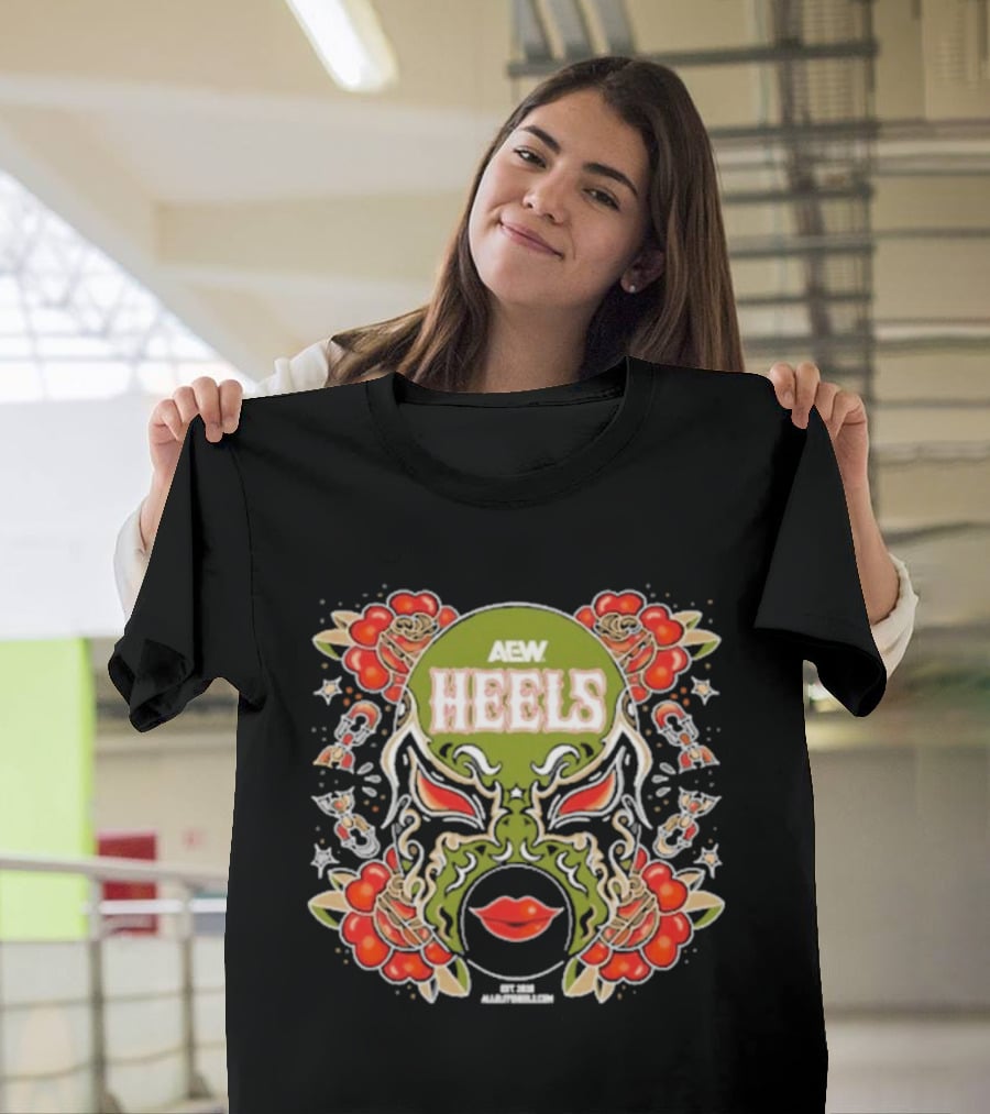 AEW Heels Masked Mistresses Lips And Floral T-Shirt