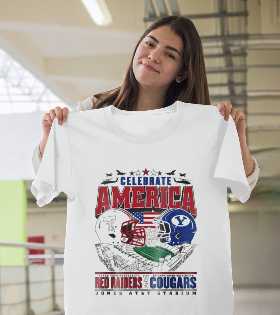 Celebrate America Game Day 2025 Texas Tech Red Raiders Vs Brigham Young Cougars Jones AT&T Stadium T-Shirt