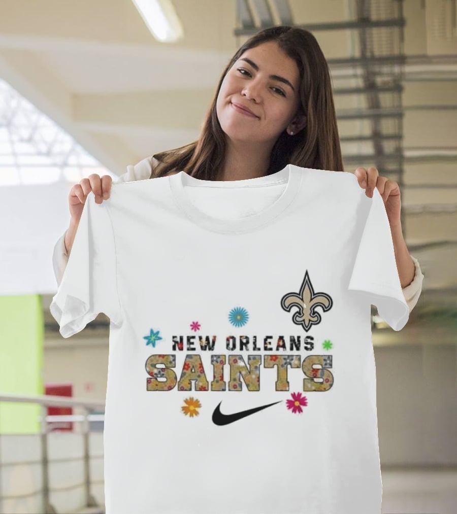 New Orleans Saints Hispanic Heritage Month 2025 Nike Fleur De Lis Floral T-Shirt