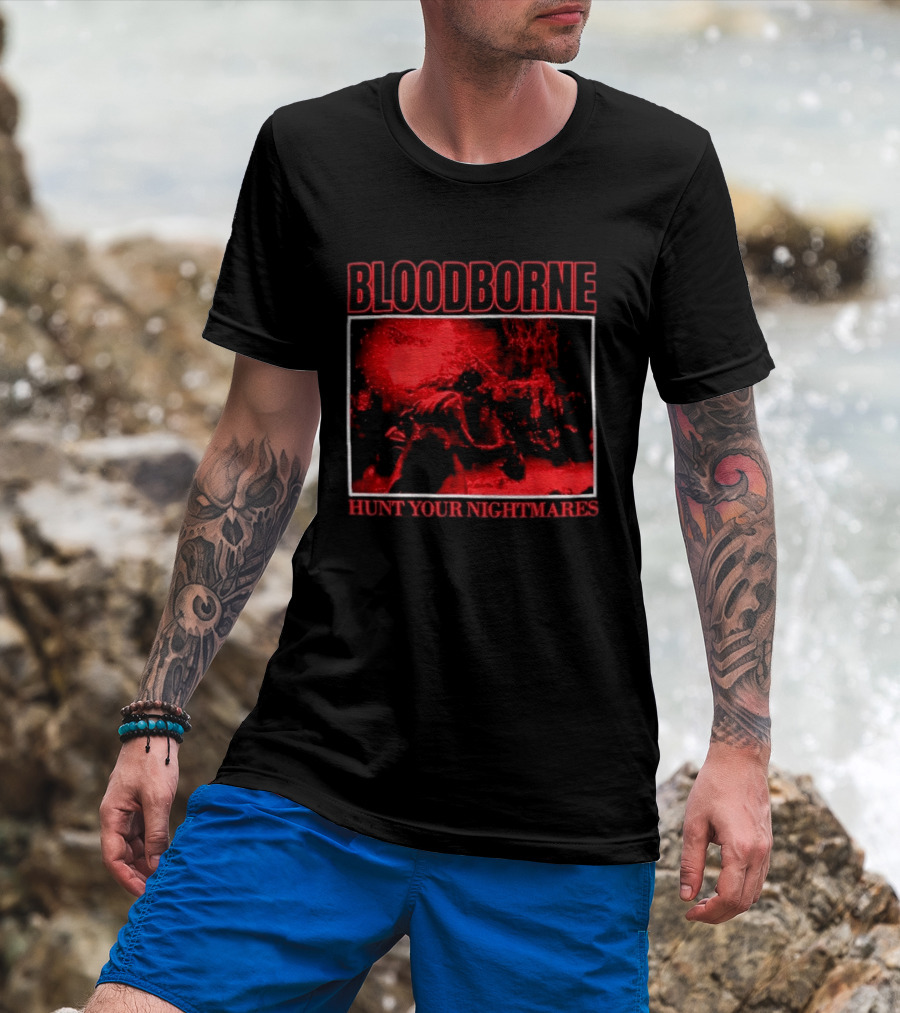 Bloodborne Hunt Your Nightmares Red Hunter Gamers Merch Fan T-Shirt