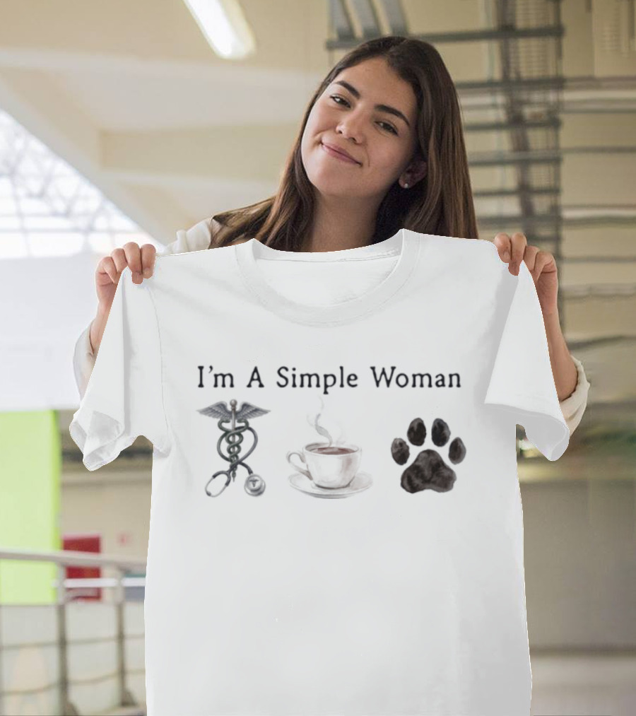 I'm A Simple Woman Nurse Coffee Paw Print T-Shirt