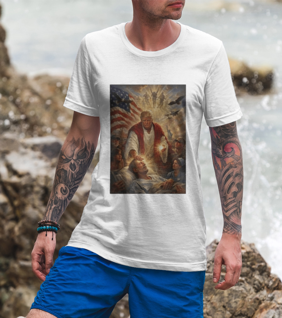 Trump Jesus Epstein Biblical Revelation Imagery With American Flag T-Shirt