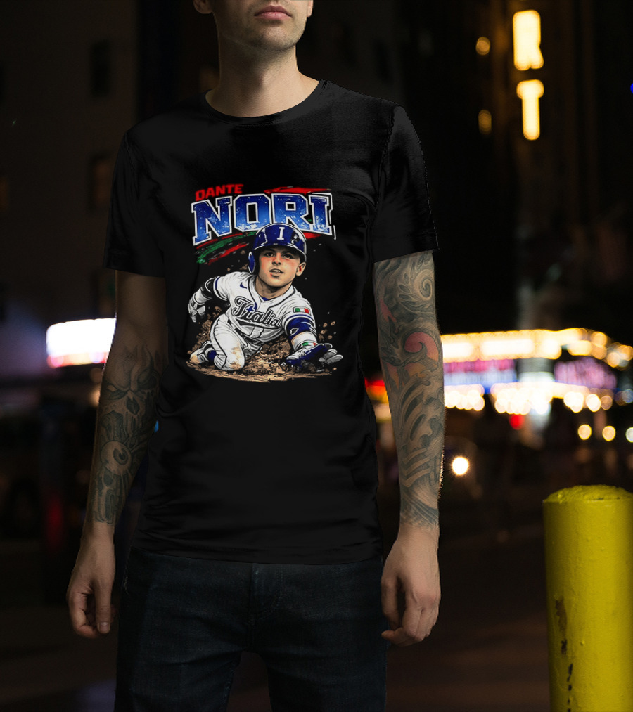Dante Nori Italy Baseball Classic Caricature Sliding Player T-Shirt