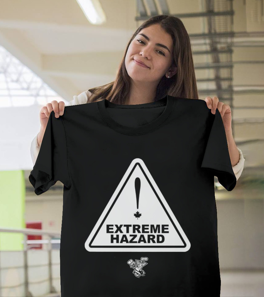 Extreme Hazard Attention Canadians Warning Sign Icon Canada Maple Leaf Moto T-Shirt