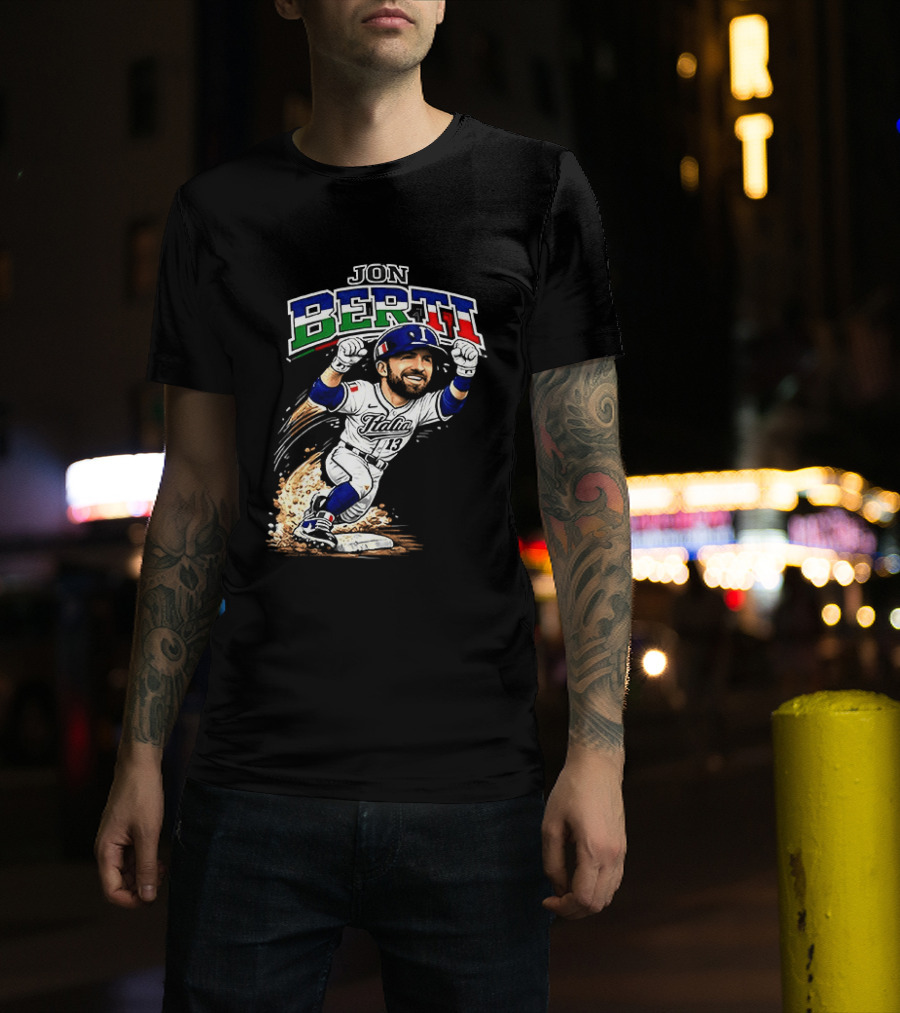 Jon Berti Italy Baseball Classic Caricature 13 T-Shirt