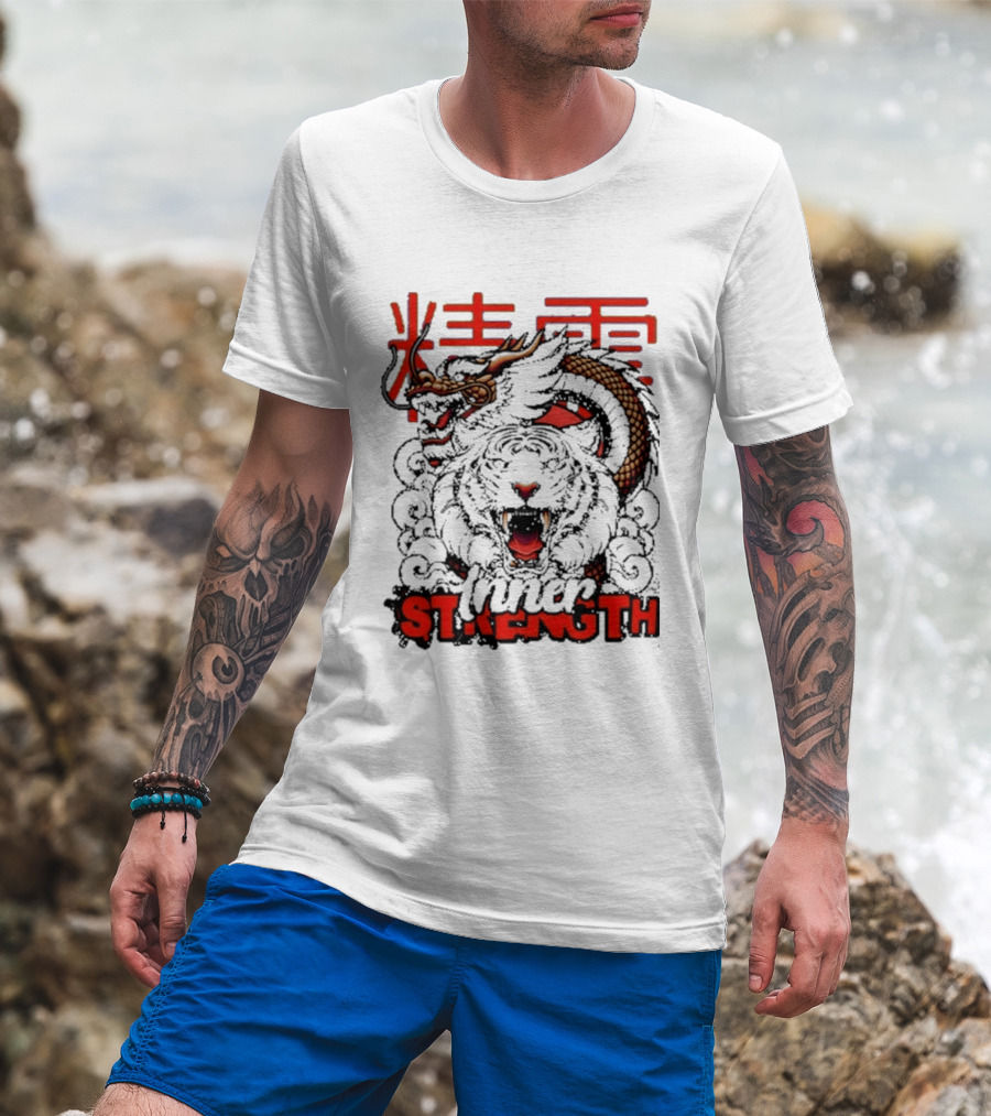 Inner Strength Tiger Dragon Kanji Art Fusion T-Shirt