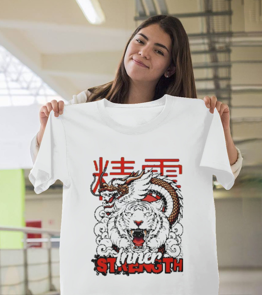 Inner Strength Tiger Dragon Kanji Art Fusion T-Shirt