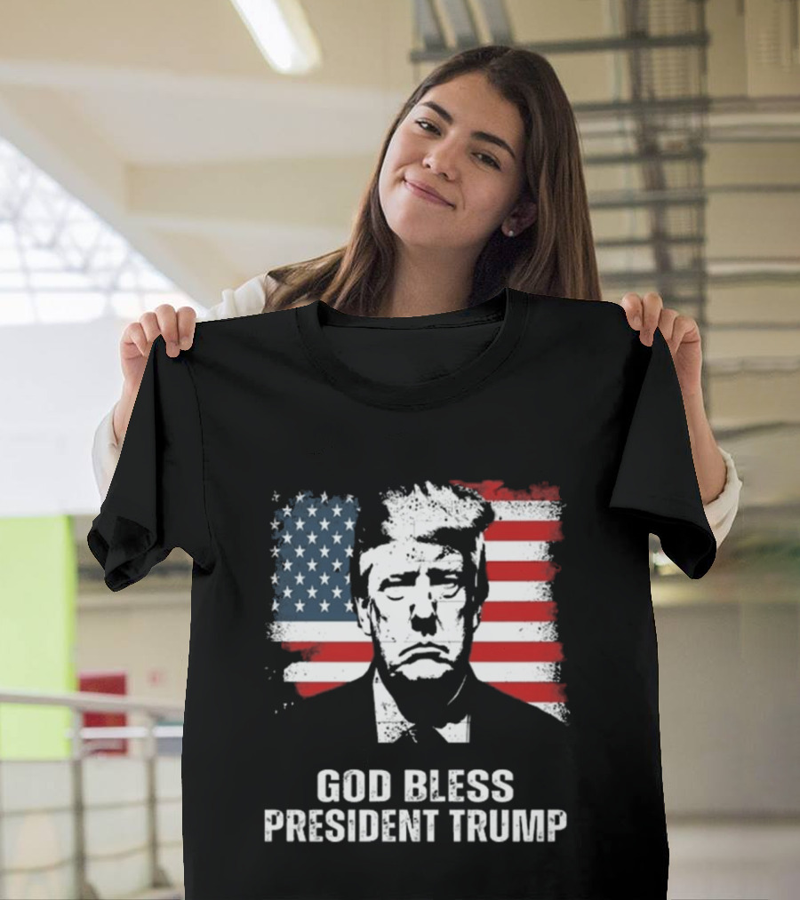 God Bless President Trump American Flag Iconic Style 2024 T-Shirt