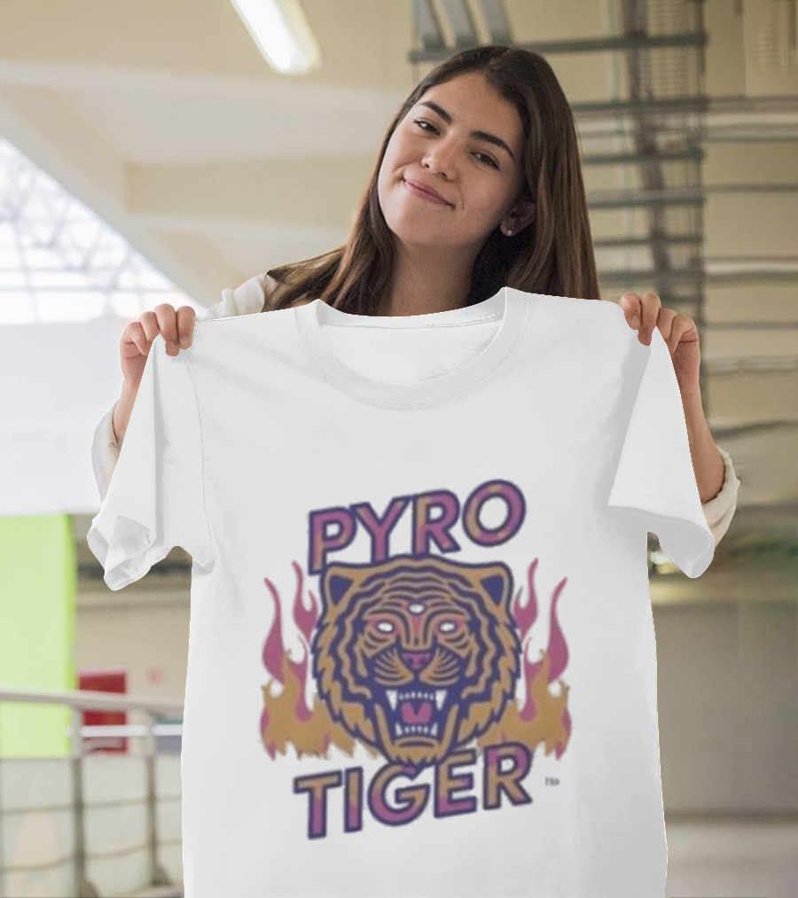 Pyro Tiger Flame Illustration With Fierce Tiger Head And Flaming Accents T-Shirt